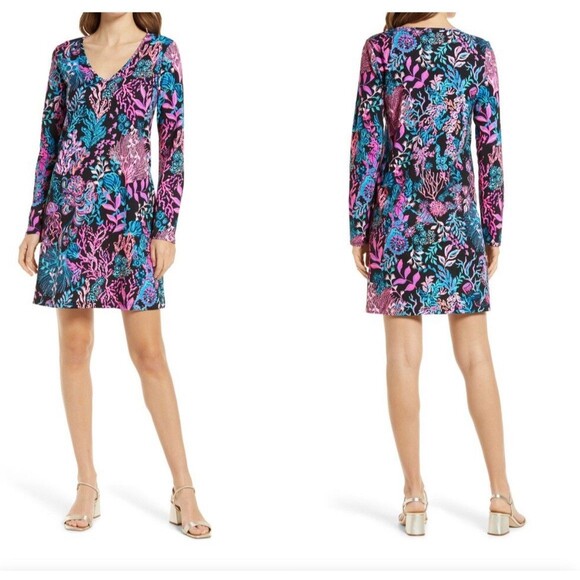 Lilly‎ Pulitzer Etta Dress Long Sleeve Onyx Twilight Coral Size  Small - Picture 8 of 11